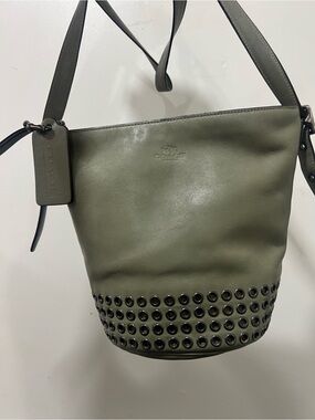 Coach Olive Green Eyelet Mini Bleecker Bucket Bag and Pouch